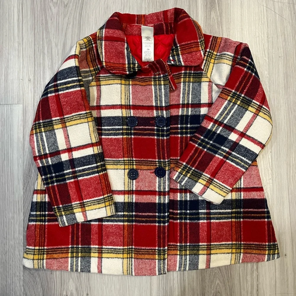 Little Me Red and Cream‎ Plaid Pea Coat